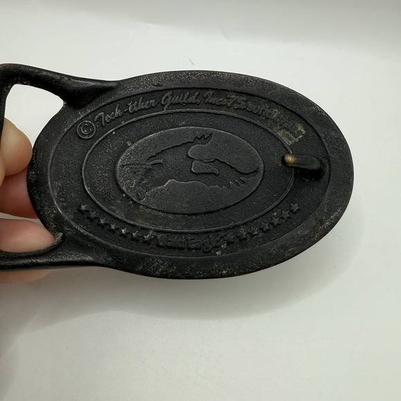 Cowboy Belt Buckle Brass Bald Eagle Western Patriotic Mens 1970 Vintage - Picture 2 of 3